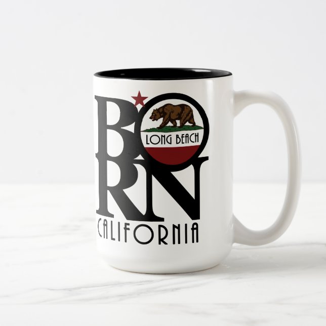 GEBOREN Long Beach CA 15oz Zwei-Tone-Kaffee-Tasse Zweifarbige Tasse (Rechts)