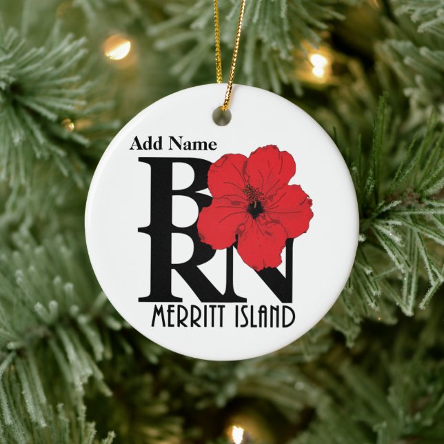 GEBOREN Merritt Island Red Hibisken Custumizable Keramik Ornament (Baum)