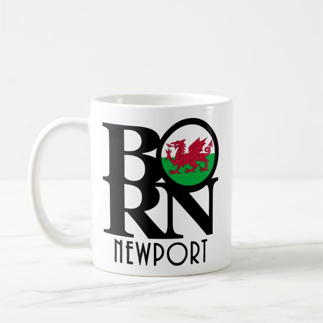 GEBOREN Newport Wales 11oz Kaffeetasse (Links)