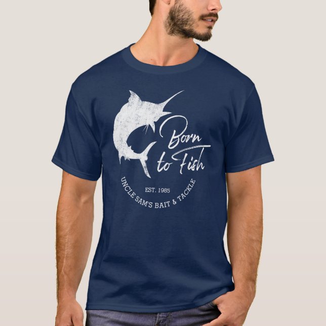 Geboren, Speerfisch-kundenspezifisches T-Shirt (Vorderseite)