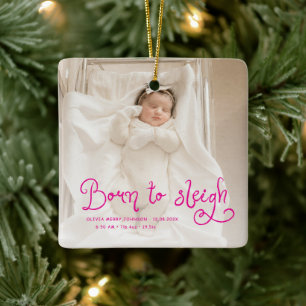 Geboren, um Baby-Foto-Geburtsstatistiken Weihnacht Keramikornament