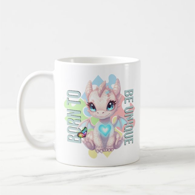 Geboren, um einzigartig zu sein – Drachen-Design – Kaffeetasse (Links)