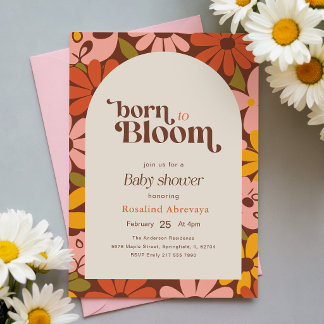 Geboren, um Retro-Floral-Baby-Party zu blühen Einladung