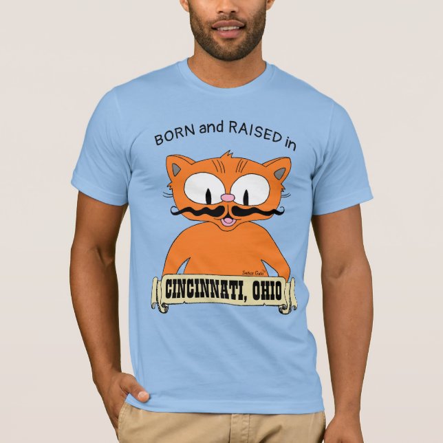 GEBOREN und in CINCINNATI, OHIO Mustache Cat T-Shirt (Vorderseite)