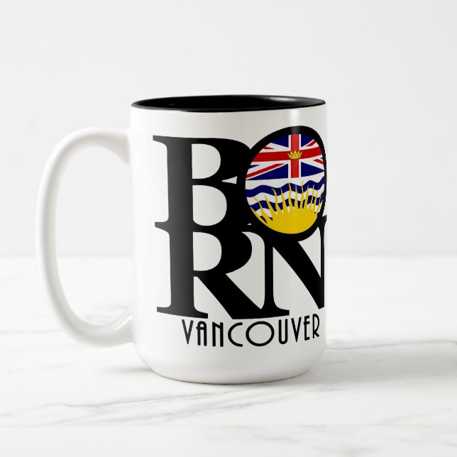 GEBOREN Vancouver (BC Flag) 15oz Zweifarbige Tasse (Links)