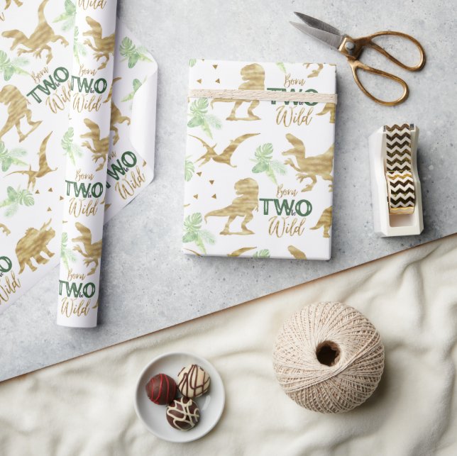 Geboren, wild zu sein Elegangolden Dinosaurier Geschenkpapier (Kunsthandwerk)