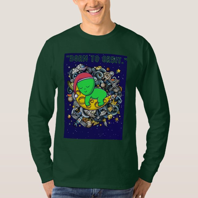 geboren zu Alien im Orbit schlafend T-Shirt (Vorderseite)