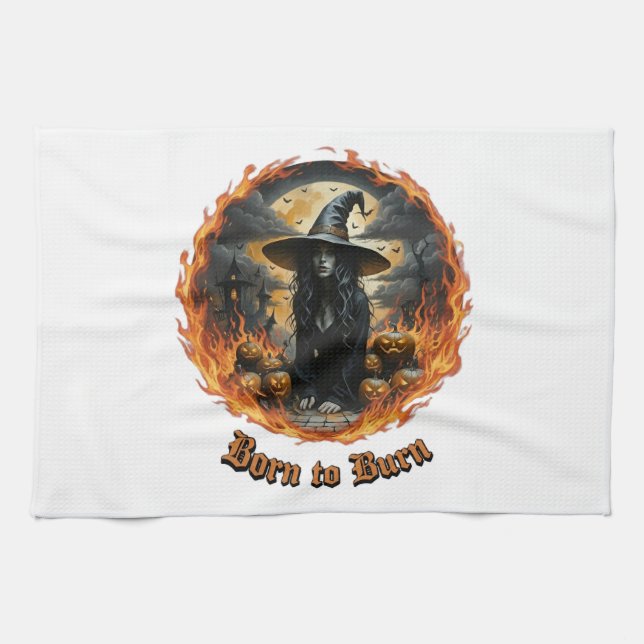 Geboren zu Burn Hexenküche Handtuchdesign Geschirrtuch (Horizontal)
