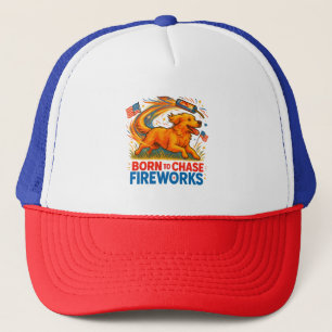 Geboren zu Chase Fireworks   Patriotic Golden Retr Truckerkappe