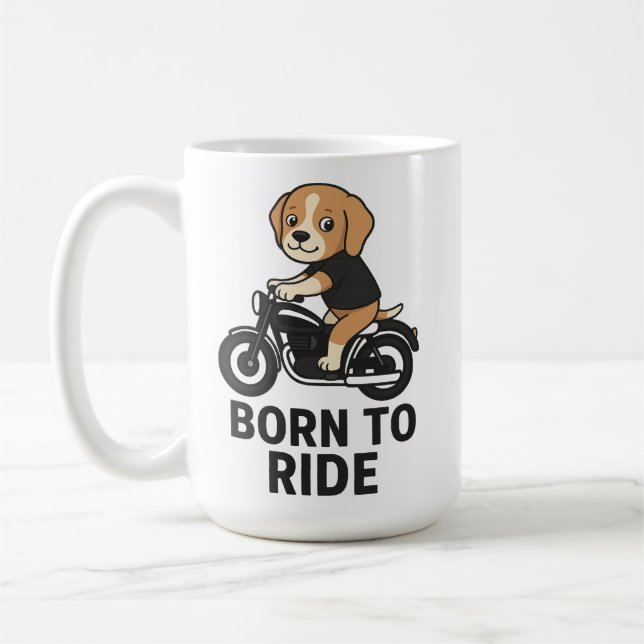 "Geboren zu fahren - Niedlicher Beagle auf Motorra Kaffeetasse (Links)