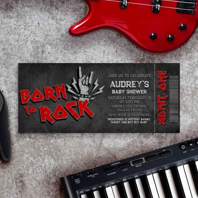 Geboren zu Rock - Boy Baby Shower Ticket Einladung (Born to Rock - Boy Baby Shower Ticket Invitation)