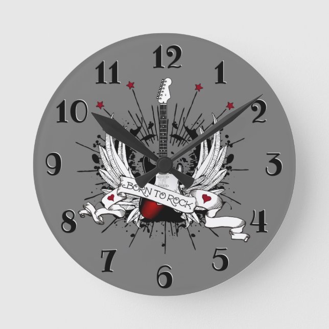 Geboren zu Rock & Roll Gitarre Rockabilly Tattoo S Runde Wanduhr (Vorderseite)