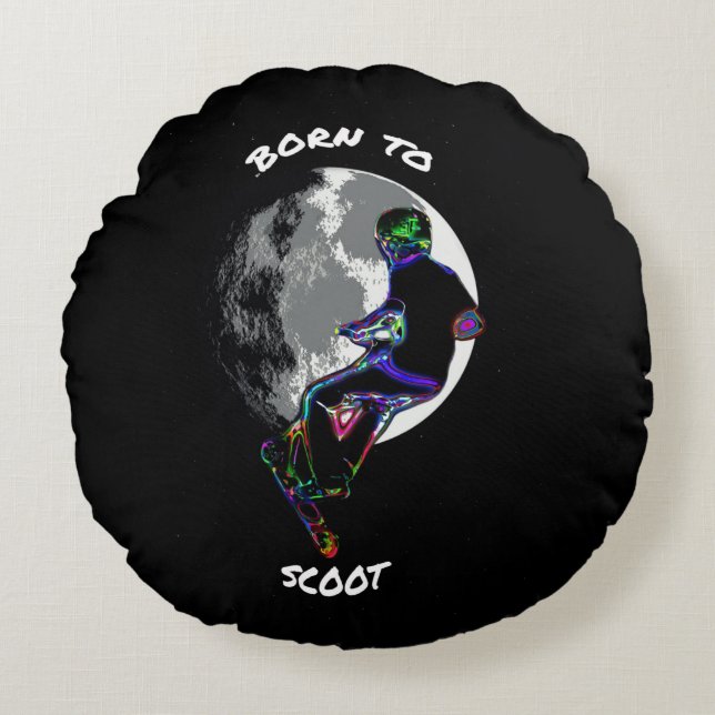 Geboren zu Scoot- Scooter und Mond Rundes Kissen (Vorderseite)