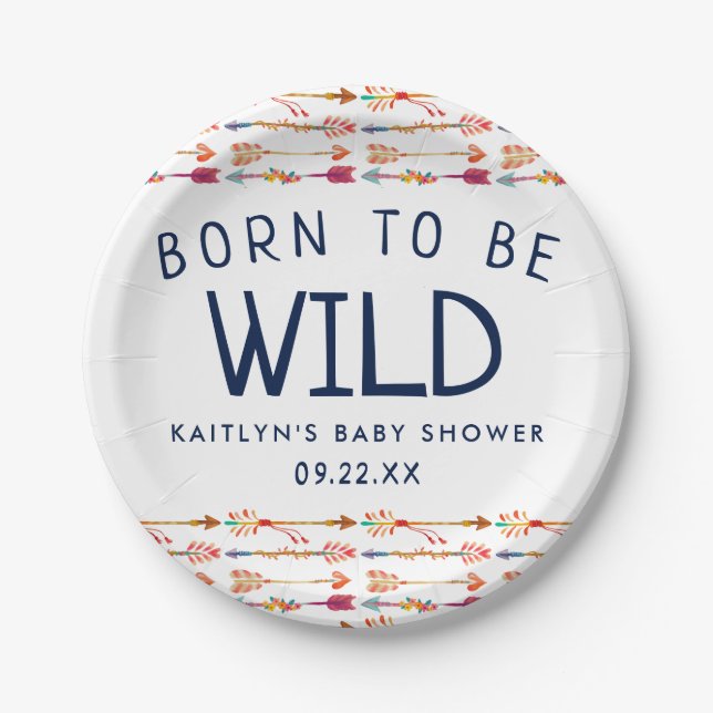 Geboren zu sein, wilde Stamm Boho Pfeile Baby Dusc Pappteller (Vorderseite)