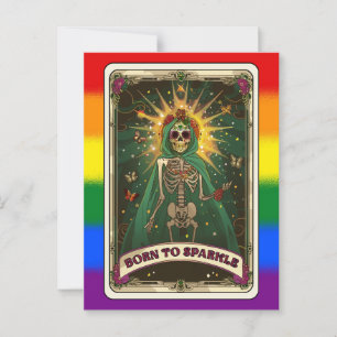 Geboren zu Sparkle Tarot LGBT Pride Skelett Postkarte