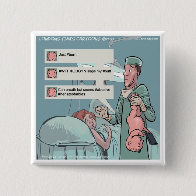 Geboren zu Tweetend lustiger Cartoon Button (Vorderseite)