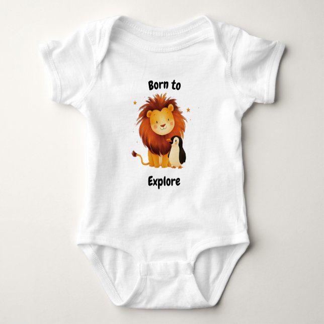 Geboren zum Entdecken von Löwen und Pinguin - Nied Baby Strampler (Vorderseite)