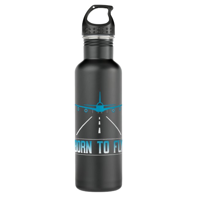 Geboren zum Fliegen eines Flugzeugpiloten Edelstahlflasche (Vorderseite)
