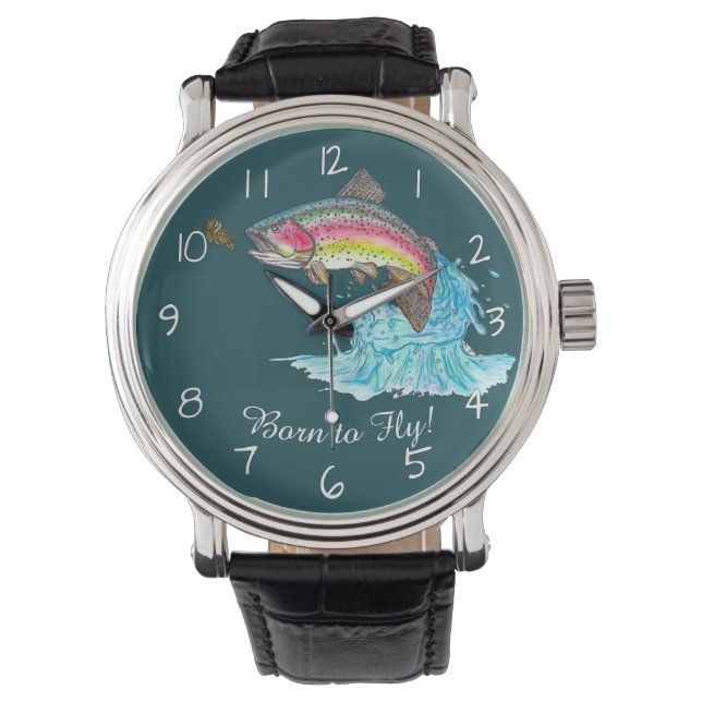 Geboren zum Fly Jumping Rainbow Trout Fly Fishing Armbanduhr (Vorderseite)
