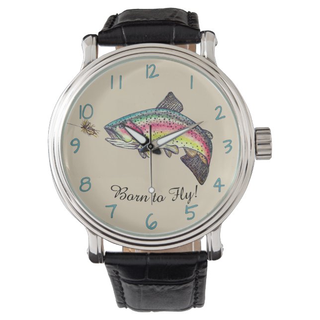 Geboren zum Fly Jumping Rainbow Trout Fly Fishing Armbanduhr (Vorderseite)