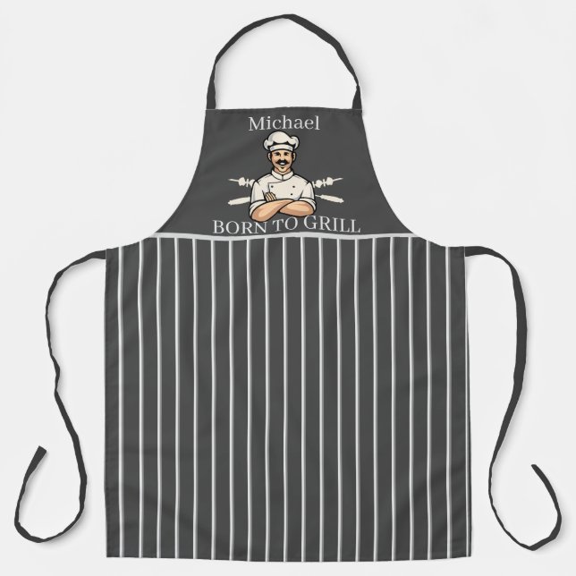 Geboren zum Grill Vater gestreift grau und weiß Schürze (Vorderseite)