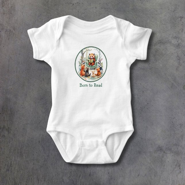 Geboren zum Lesen von Süße Tier Story Time White Baby Strampler (Von Creator hochgeladen)