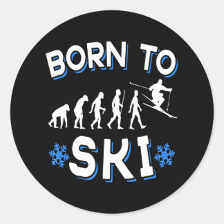 Geboren zum Skifahren Runder Aufkleber