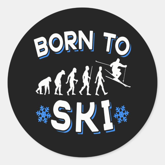 Geboren zum Skifahren Runder Aufkleber (Vorderseite)
