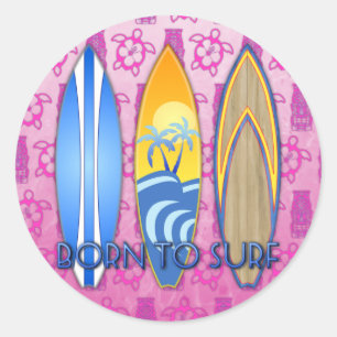 Geboren zum Surfen Runder Aufkleber