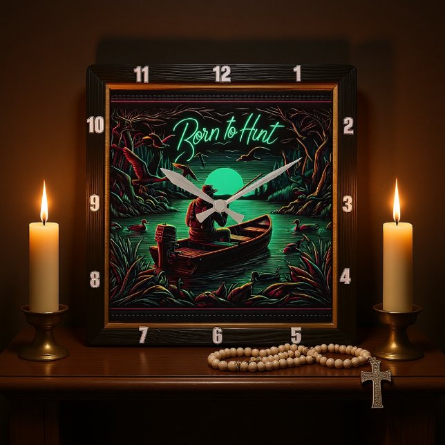 Geboren zur Jagd auf rustikale Jagd Quadratische Wanduhr (Von Creator hochgeladen)