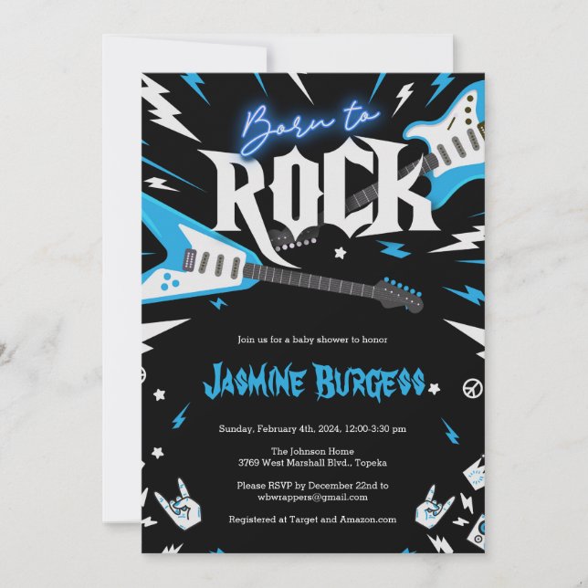 Geboren zur ROCK Baby Dusche Einladung, Gitarre ei Einladung (Vorderseite)