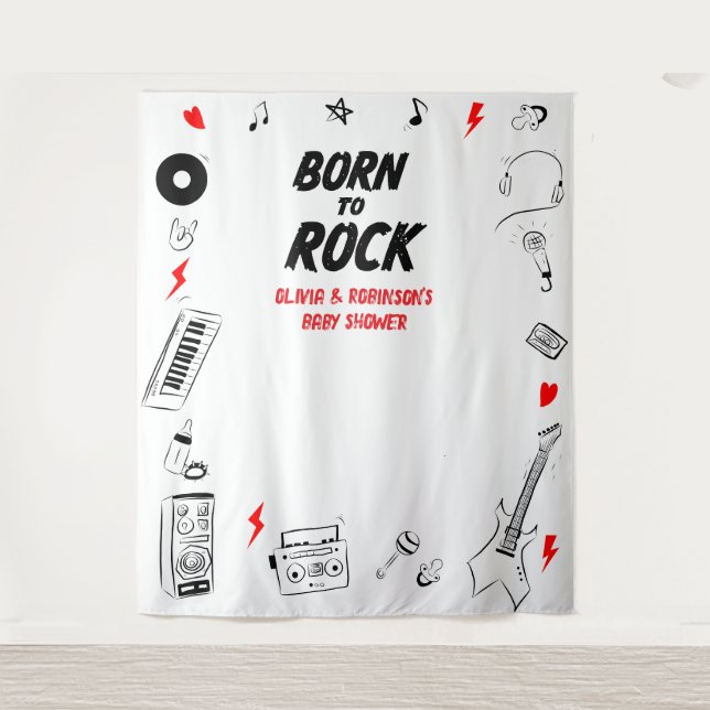 Geboren zur Rock Star Baby Showkabine Foto Hinterg Wandteppich (Vorderseite)