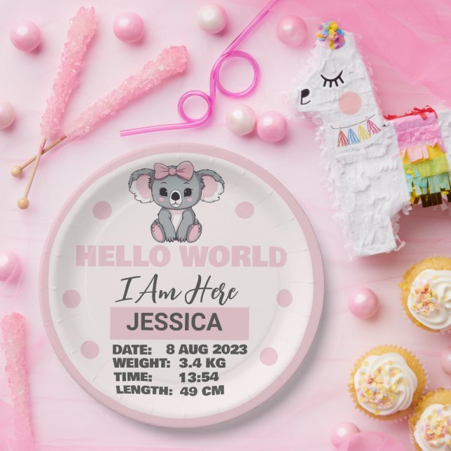 Geborene Babydetails Rosa Koala Pappteller (Party)