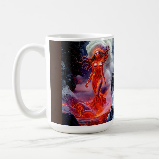 "Geborene des Inferno" - Vulkanweibchen-Portrait Kaffeetasse (Links)