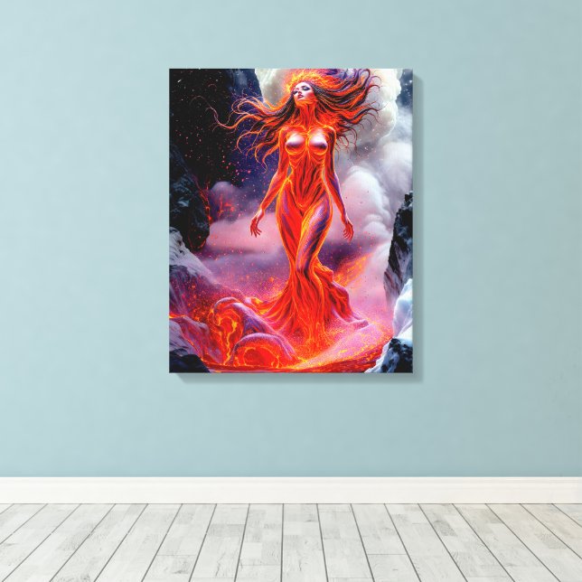 "Geborene des Inferno" - Vulkanweibchen-Portrait Leinwanddruck (Insitu (Holzboden))