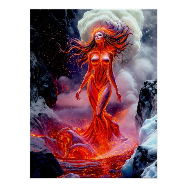 "Geborene des Inferno" - Vulkanweibchen-Portrait Poster (Vorderseite)