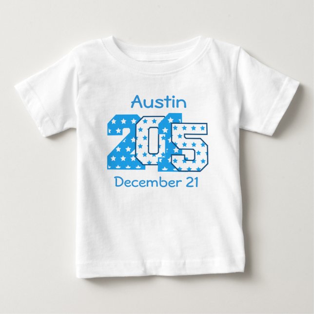 Geborene im Jahre 2015 große Zahlen blau und Baby T-shirt (Vorderseite)