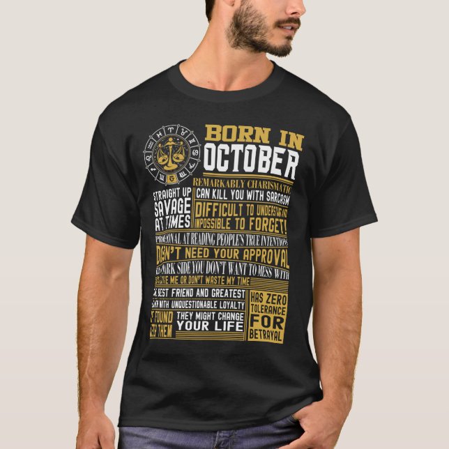 Geborene im Oktober Tatsachen T-Shirt (Vorderseite)