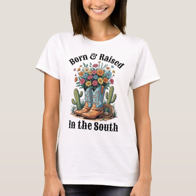Geborene und aufgewachsene Cowboy-Boots-T - Shirt (Vorderseite)