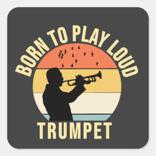 Geborene Wiedergabe eines lauten Trumpet Retro-Mus Quadratischer Aufkleber