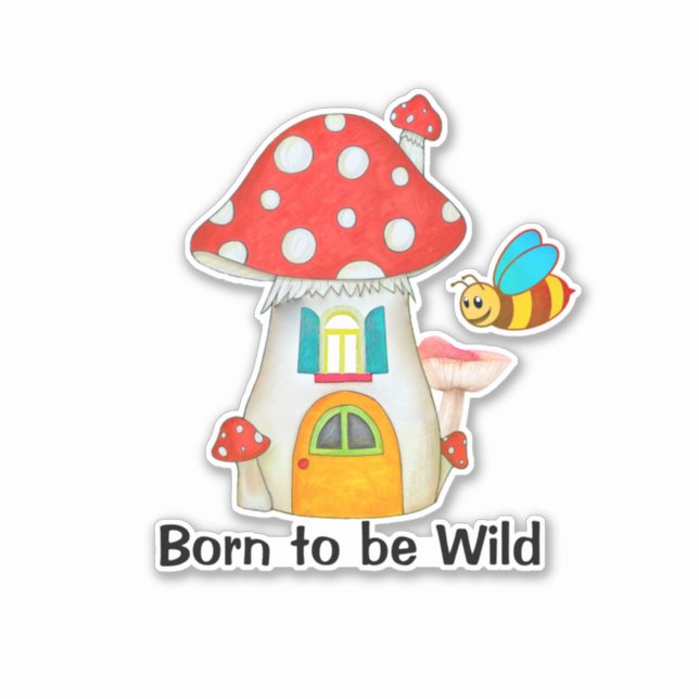 Geborene Wilde Whimsical Mushroom Bumble Bee Aufkleber (Vorderseite)