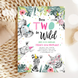 Geborenen "Two Be Wild Safari" Party Tiere Geburts Einladung
