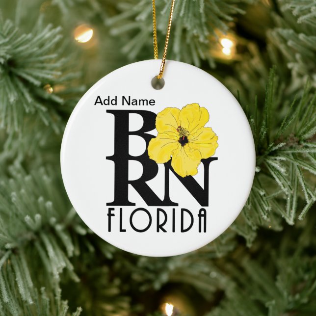 GEBORENER Florida-Gelber Hibiskus Keramik Ornament (Baum)