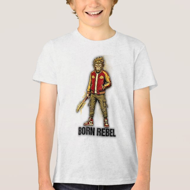 Geborener Rebell Affe Schütze Tri-Blend Shirt (Vorderseite)