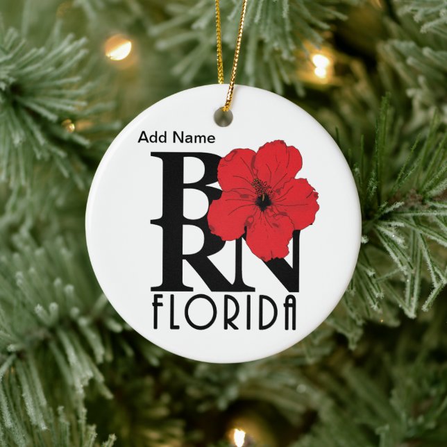 GEBORENER roter Hibiskus in Florida Keramik Ornament (Baum)