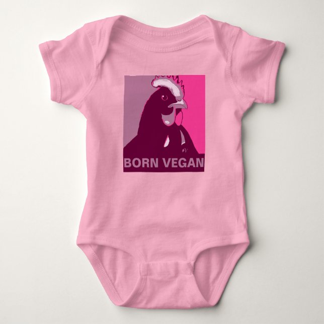 Geborener Veganer Rosa Pop Art Chicken Baby Jumper Baby Strampler (Vorderseite)