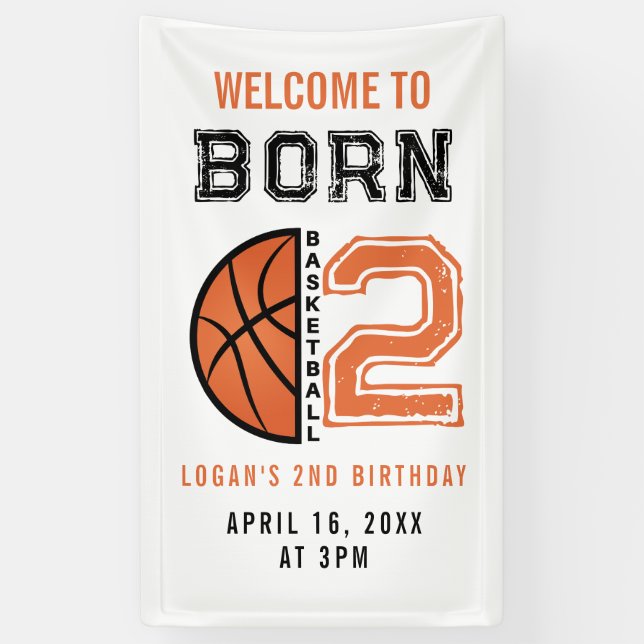 Geborenes 2-Ball-Basketball 2. Party zum Geburtsta Banner (Vertikal)