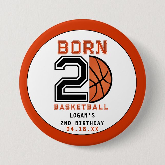 Geborenes 2-Ball-Basketball 2. Party zum Geburtsta Button (Vorderseite)