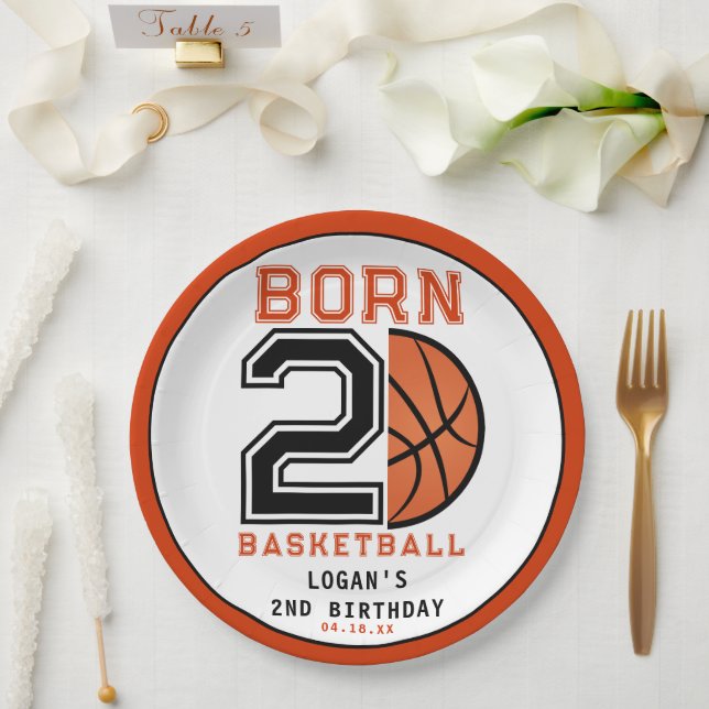 Geborenes 2-Ball-Basketball 2. Party zum Geburtsta Pappteller (Hochzeit)