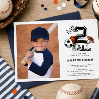 Geborenes 2 Ball Sports Theme Boy's 2. Geburtstag  Einladung